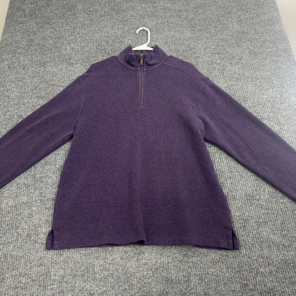 Polo Ralph Lauren Sweater Mens L Purple Cotton Quarter Zip Mock Neck Preppy